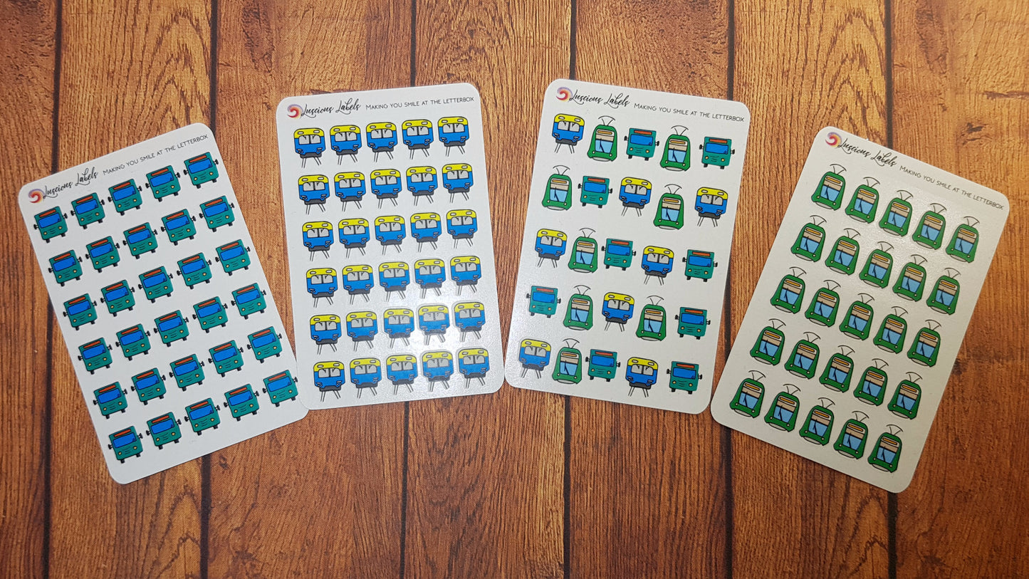 Public Transport Mini Icons | Bus | Train | Tram