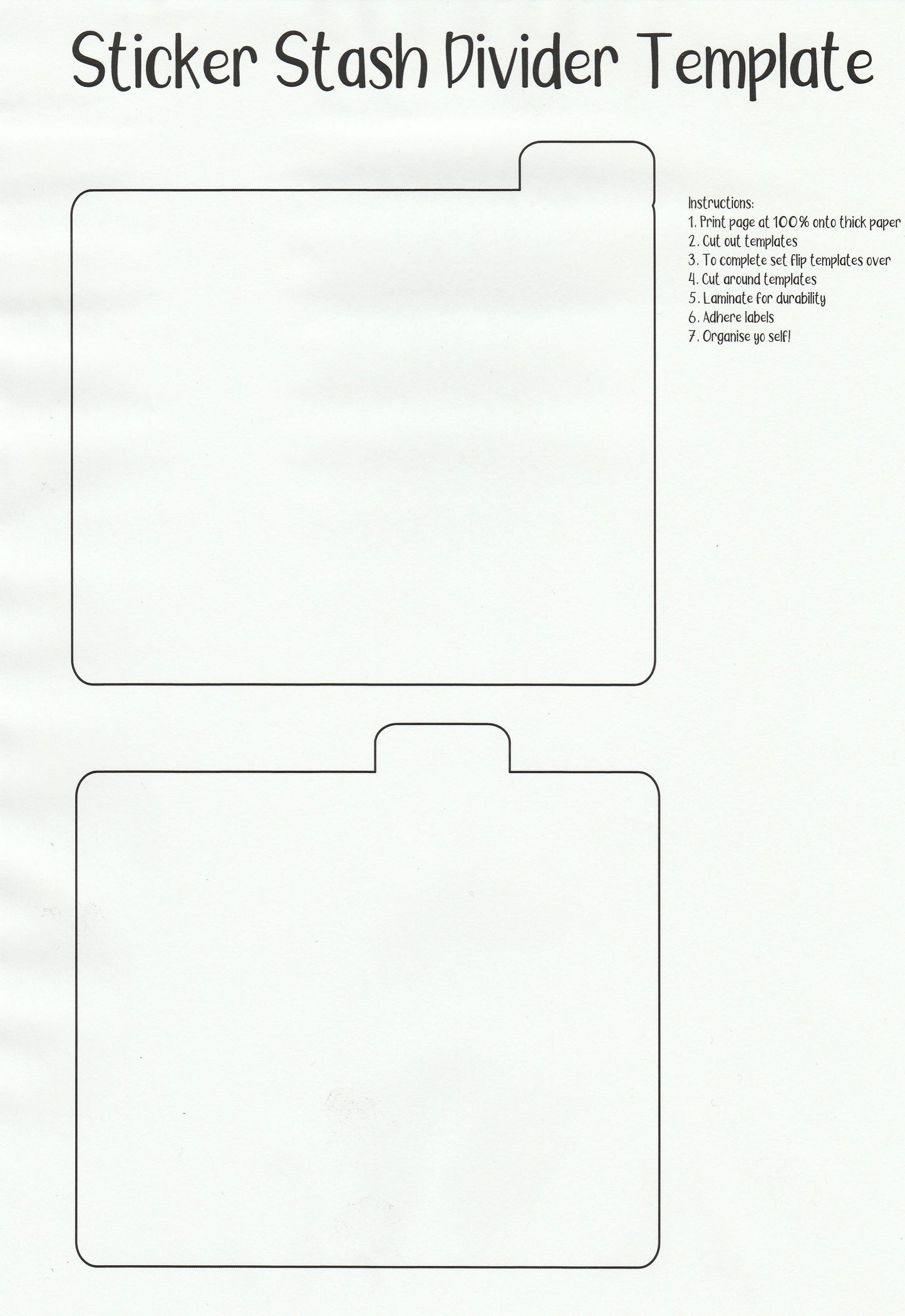 Sticker Stash Divider Template
