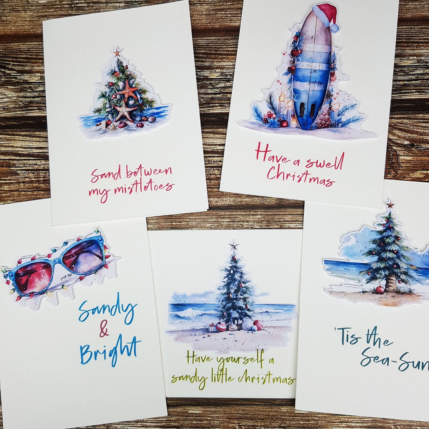 Sandy & Bright Christmas Decorative Stickers with festive punny sentiments