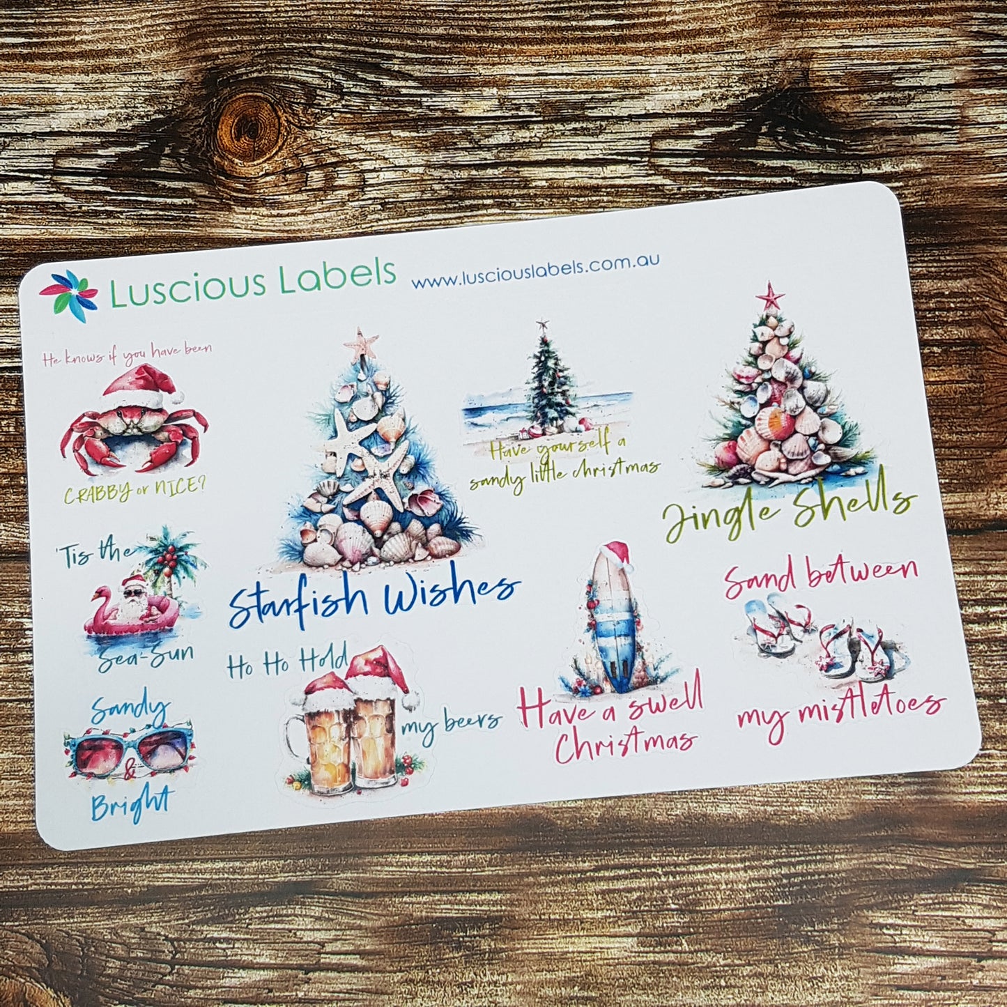 Sandy & Bright Christmas Decorative Stickers with festive punny sentiments