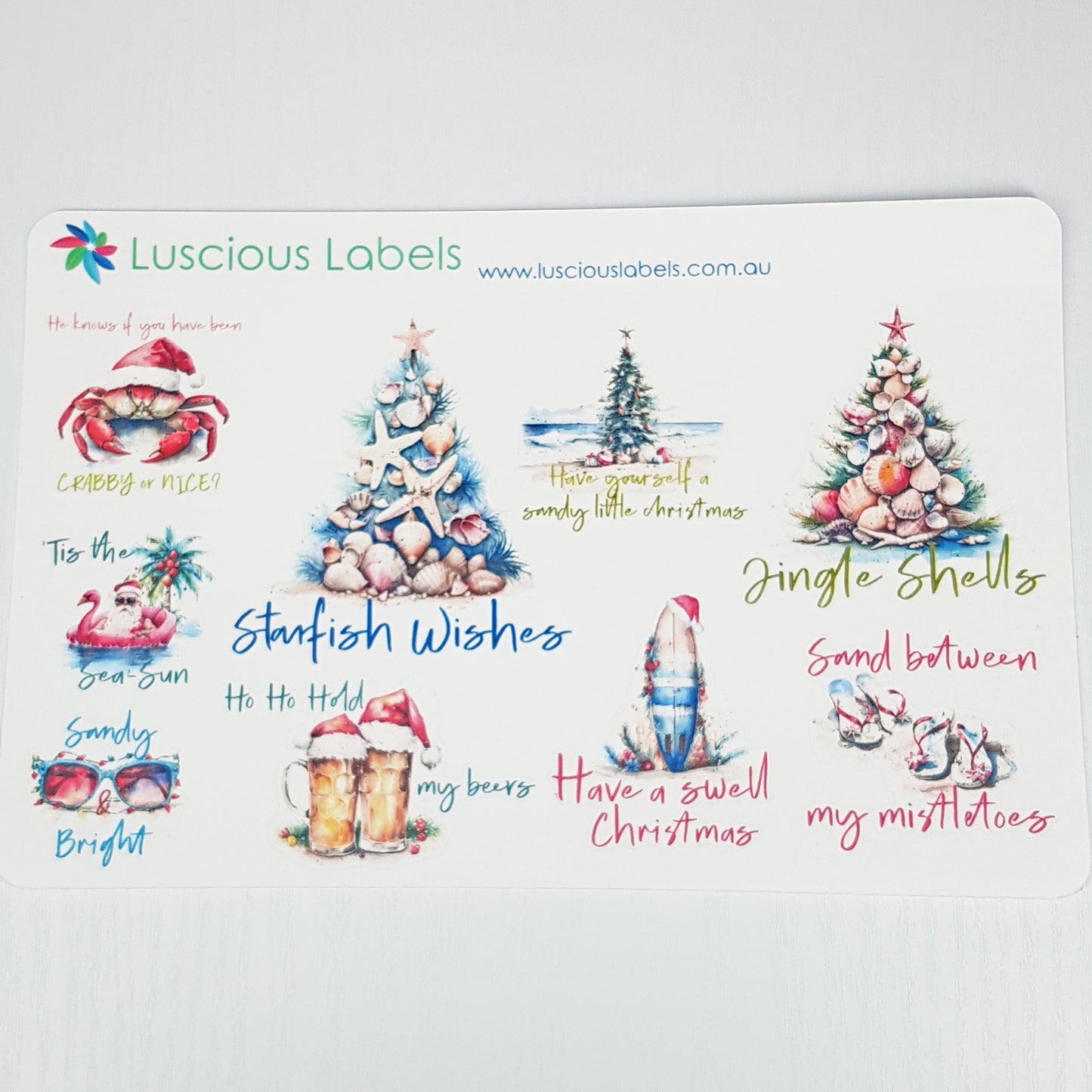 Sandy & Bright Christmas Decorative Stickers with festive punny sentiments