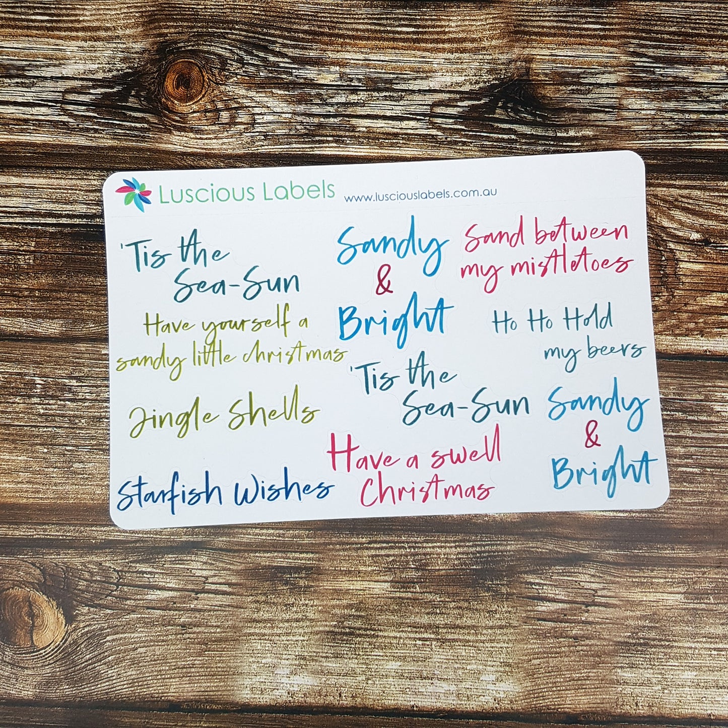 Sandy & Bright Christmas Decorative Stickers with festive punny sentiments