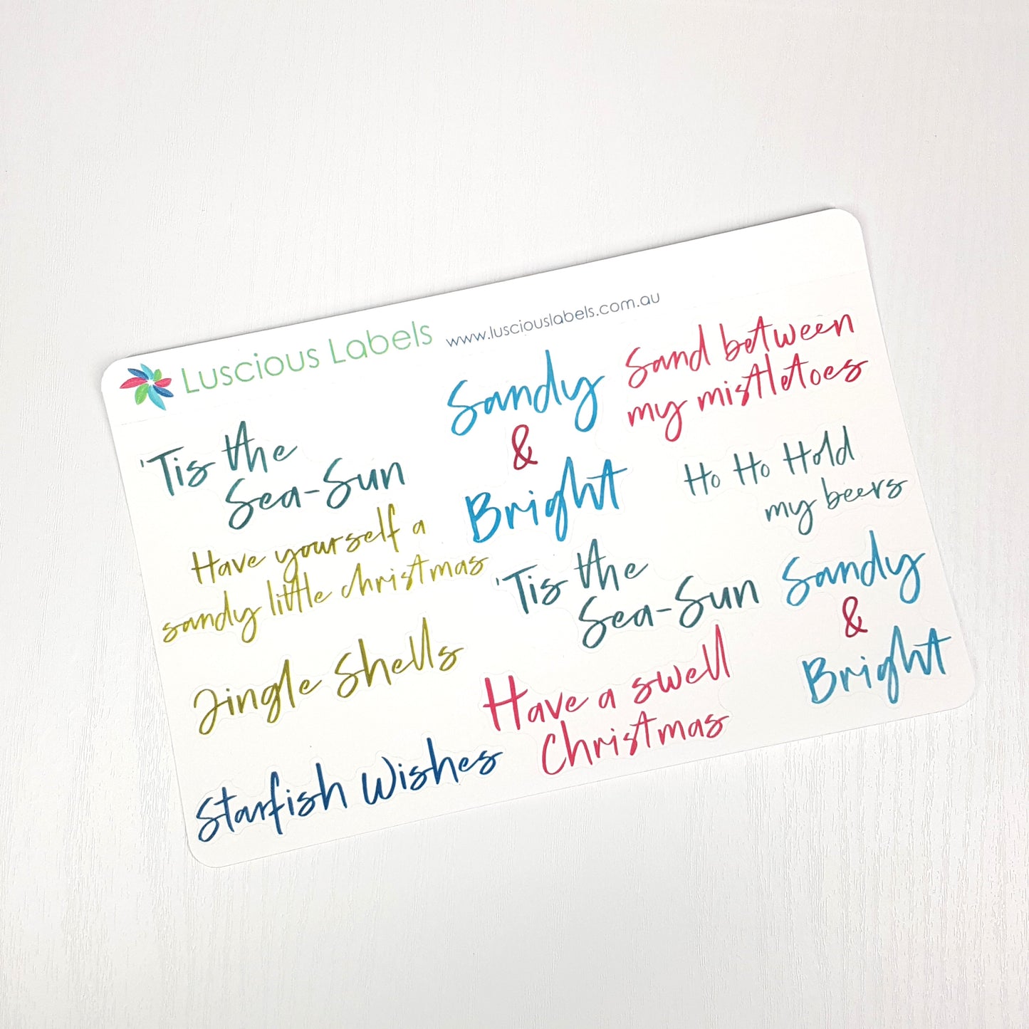 Sandy & Bright Christmas Decorative Stickers with festive punny sentiments