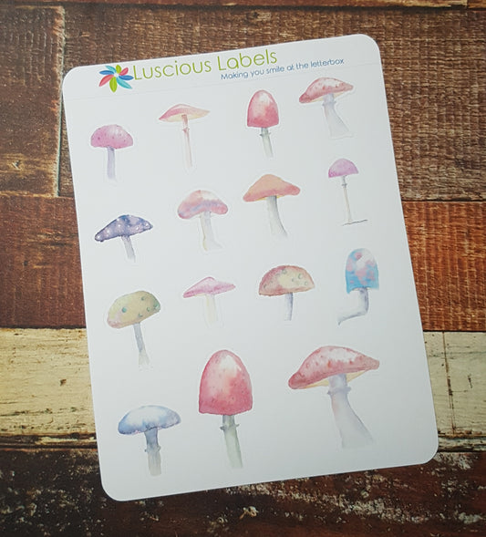 Hand Painted Watercolour Mushroom Stickers