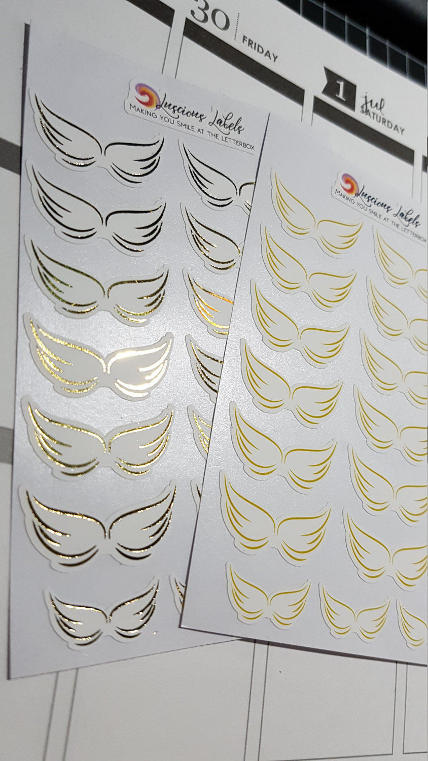 Delicate Wing Memorial Stickers for remembering Loved ones | Silver & Gold